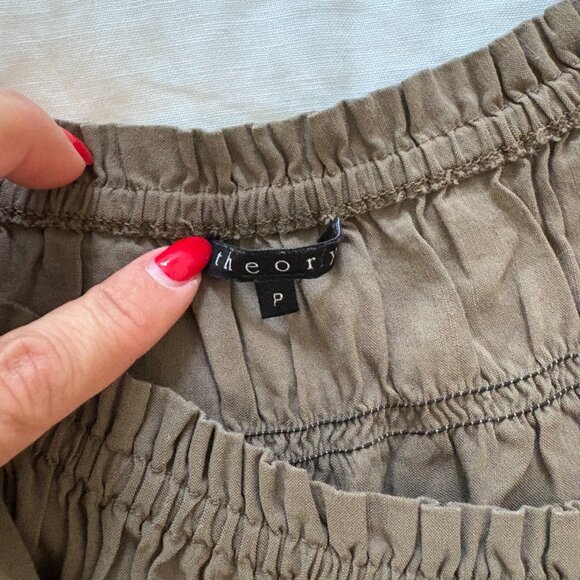 Theory | Olive Off-Shoulder Smocked Top - Picture 2 of 2